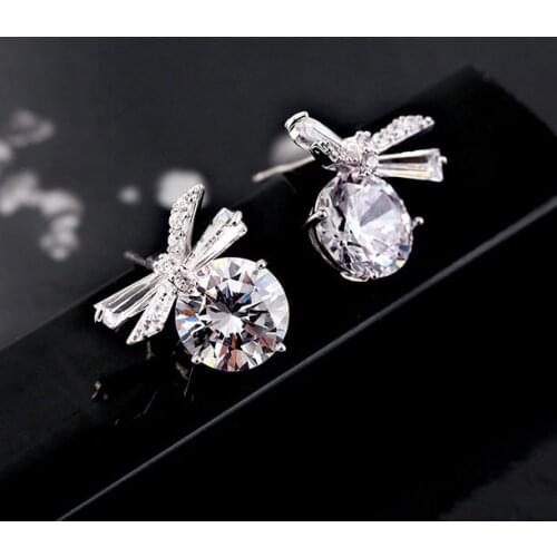Cute Female Small Bowknot Earrings Real 925 Sterling Silver Stud Earrings For Women Vintage Minimalist Wedding Earrings