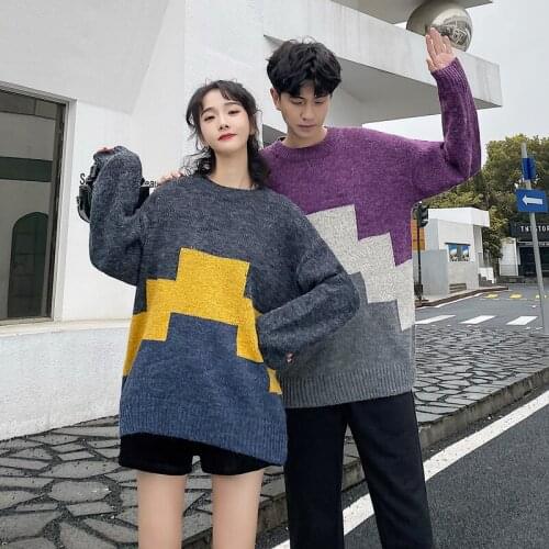 Sweethearts outfit autumn winter new fund of 100 take Hong Kong wind men and women bump color sweater couples clothes