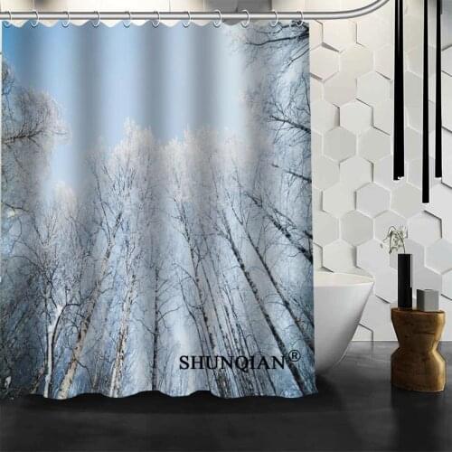 New Arrival Birch Shower Curtain Polyester Fabric Printing Bathroom Curtain Waterproof Bathroom Products With Hook