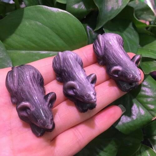New Goods Silver obsidian Hand-carved Mouse Folk Crafts Crystal Healing Stone