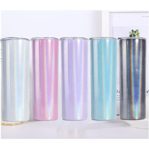 Wholesale Rainbow Sublimation Glitter Skinny Tumbler Colorful With Lid And Straw Stainless Steel Double Wall Bottle For Travel