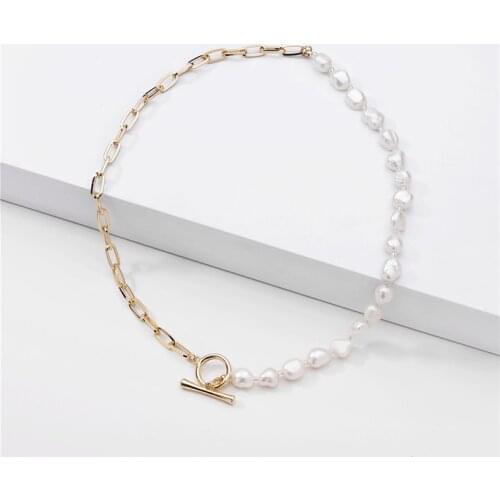 SRCOI Natural Genuine Freshwater Pearl Necklaces Toggle Clasp Chain Necklaces Dainty White For Women Gifts Party Jewelry 2020