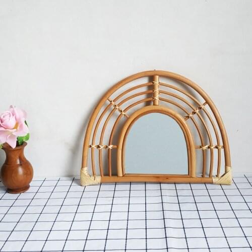 Wicker Home Sitting Room Porch Decoration Nordic Mirror Hanging Mirror Wall Cosmetic Mirror