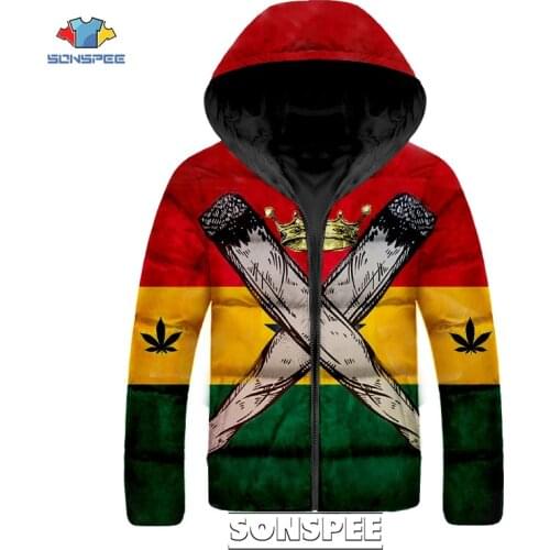 SONSPEE Hot Bob Marley Reggae Singer Harajuku 3D Print Hip hop Down Jacket Men women Funny Winter Warm Streetwears Jacket Female