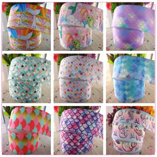18091912, 1" 25mm,1-1/2" 38mm,3" 75mm,5 yards fish scale printed grosgrain ribbons DIY hair bows handmade materials