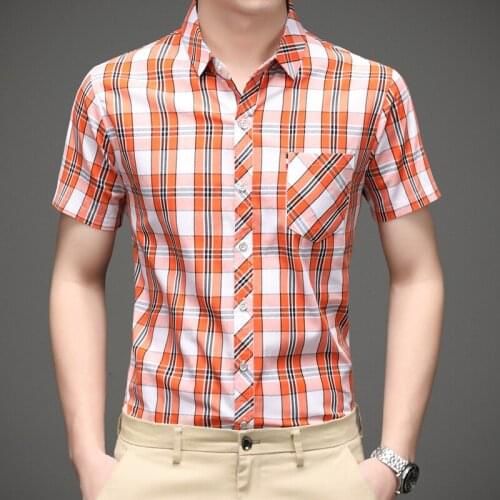 Mens Pure Cotton Clothes Summer Fashion Patchwork Colors Shirts Casual Office Man Striped 100% Cotton Dress Short Sleeved