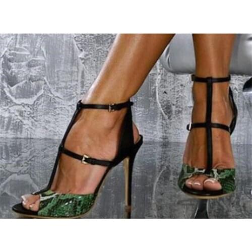Sexy women T Strap Snake print sandals summer fashion super high heels open toe gladiator shoes woman party pumps