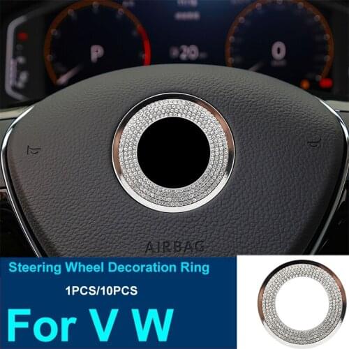 Silvery Circle Ring Diamond 37MMx60MM Car Steering Wheel Ring Sticker Decoration Rhinestone for Passat B6 B7 CC Golf MK5 MK6