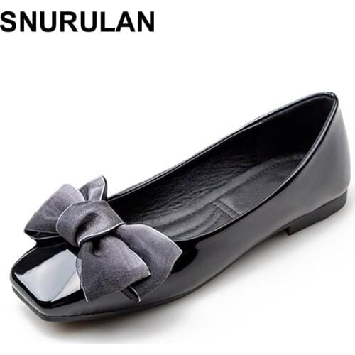 SNURULANNew2018 Fashion Shoes Women Flat Heel Soft Single Shoes Butterfly Knot Elegant Womens Flats Ladies Brand Plus Size E109