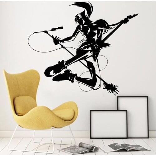 Modern Wall Decals Musician Girl Rock Music Bar Home Decoration Vinyl Removable Wall Stickers Girl Room Cool Art Decor Z346