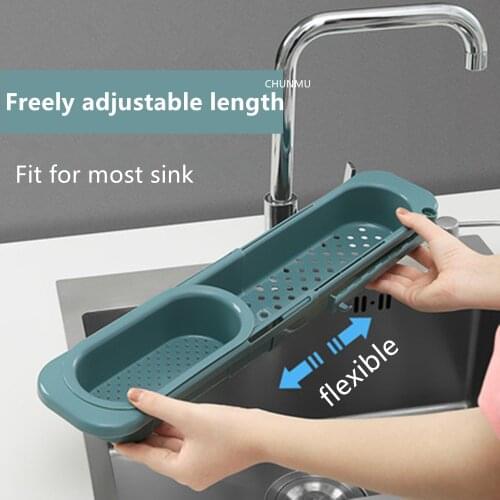 Kitchen Sink Rack Organizer Telescopic Drain Rack Dish Washing Filter Drain Storage Basket Adjustable Sponge Soap Hanging Holder