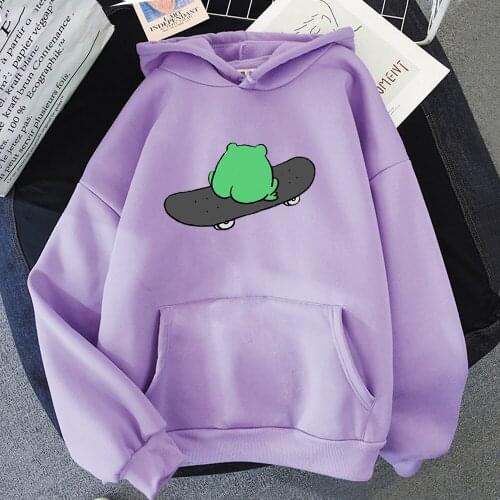 Oversized Frog Skateboard Winter Hoodie Sweatshirts Harajuku Spring Drawstring Pullover Women Korean Style Hooded Sweatshirt