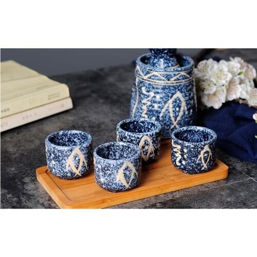 Japanese Style Vintage Handmade Wine Set Household White Yellow Wine Spirit Ceramic Cup Pot Sake Warmer Wineware
