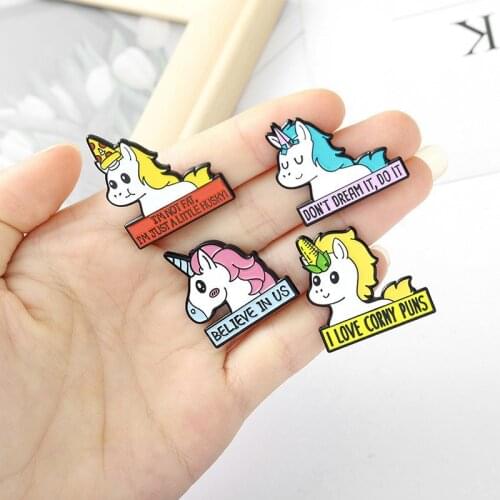 Fashion Cute Cartoon Unicorn Pegasus Enamel Brooches For Women Girls Funny Animal Lapel Badge Pins Bag Clothes Jewelry Gifts