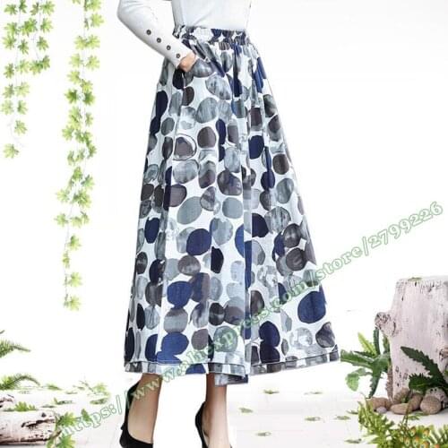 2021 Female Casual Cotton and Linen Polka Dot a-line Women Skirt Maxi Long Skirts for Womens