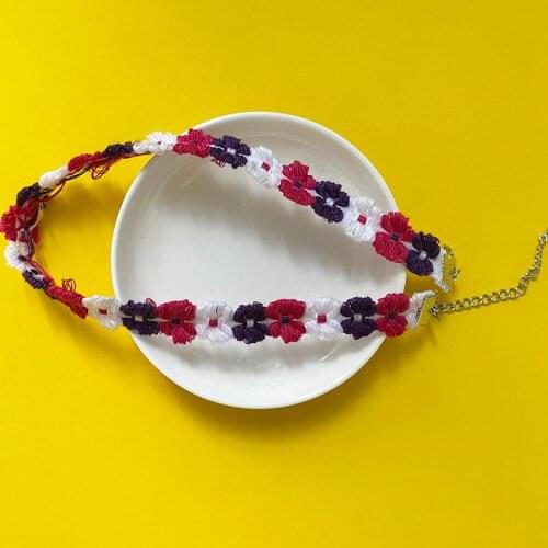 Vogallery Colorful Flower Women Chokers Necklaces Fashion Handmade Jewelry Summer Short Necklace Chocker Cotton Thread Choker