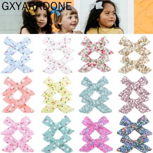 1pair Flower Bowknot Hairpins Baby Bows Hairclips Cotton Hair Clips Kids Girls Handmade Barrettes Girls Hair Accessories