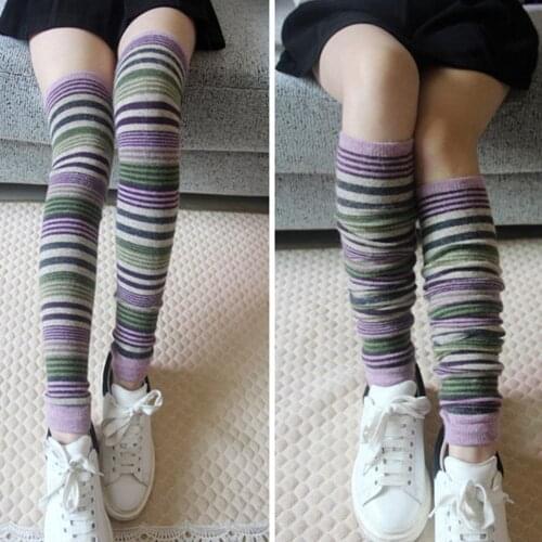 1 Pair Winter Women Fashion Stripe Knitting Leg Warmers Boot High Knee Socks