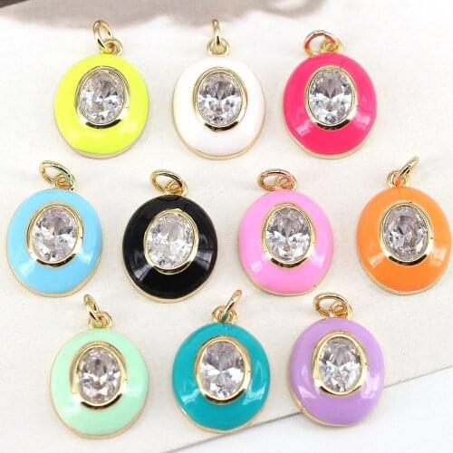 10Pcs,Oval Shape Enamel CZ Zircon Charms Pendant,For Jewelry Making,Colorful Drop Oil Charms, Earrings Necklace Making Supplies