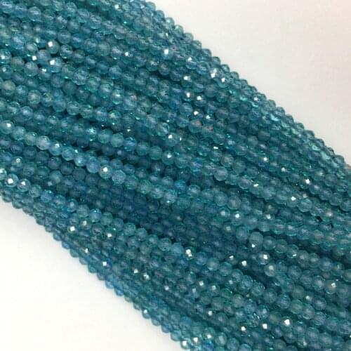 2pcs High Quality Genuine Natural Clear Green Blue Apatite Fluorapatite Faceted Round Small Necklace Bracelet Beads 15"
