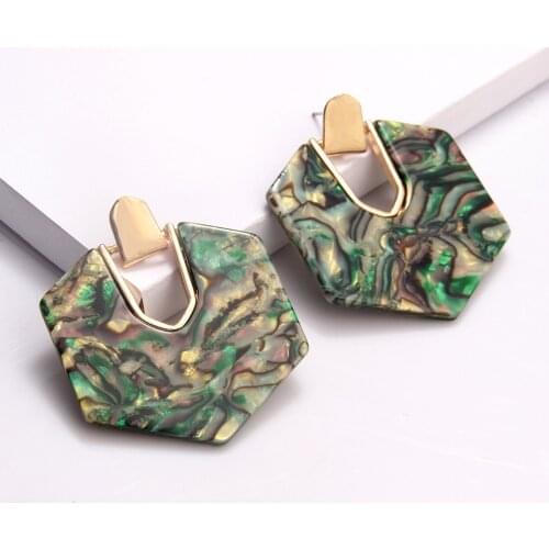 2020 ZA Polygonal Acrylic Resin Dangle Earrings for Women Big Drop Earrings Abalone Shell Statement Geometric Earings Jewelry