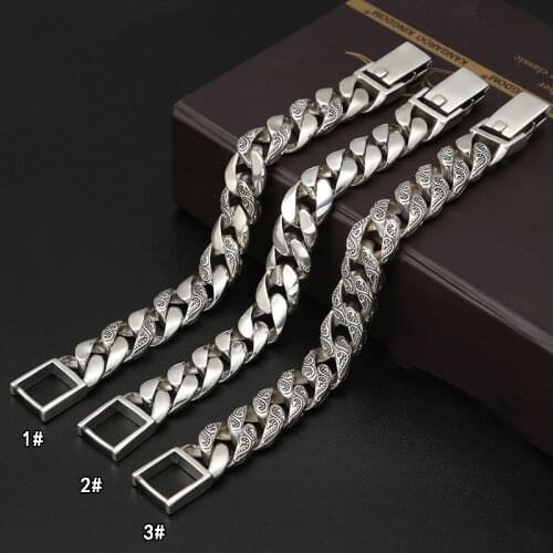 925 Sterling Silver color Mens Fancy Bracelet Wide 16mm High Polish Link Chain Male Biker Thai Silver Bracelet Jewelry Gifts