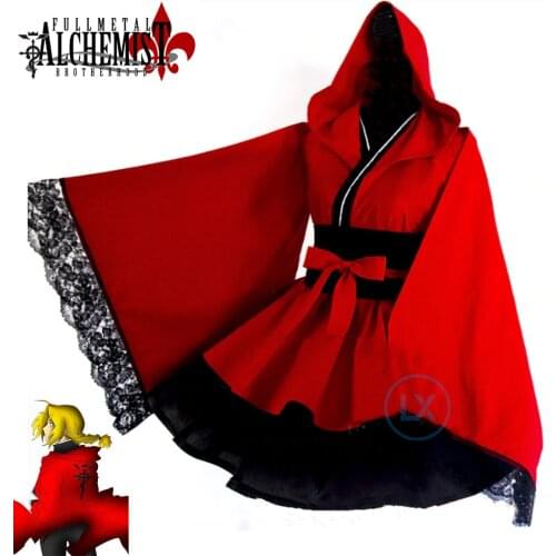 Anime Fullmetal Alchemist Edward Elric Red Women Lolita Dress Kimono Halloween Cosplay Costume Cutome-Made Free Shipping