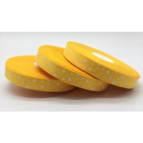 5 Yards/lot 1Inch (25mm)Wide Yellow Printing Stars Grosgrain Ribbon Hair Bow/Christmas/wedding DIY Sewing Craft