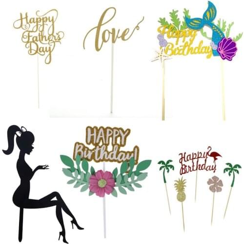Glitter Paper Happy Birthday Cake Topper Cupcake Dessert Decoration Supplies for Birthday Party Celebration