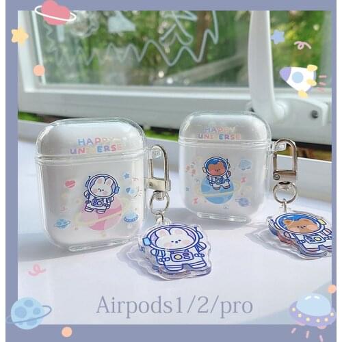 For AirPods Pro Case Space Bear Rabbit Pendant Earphone Case For Apple AirPods 2 1 Soft TPU Clear Headphone Cover with Keychain