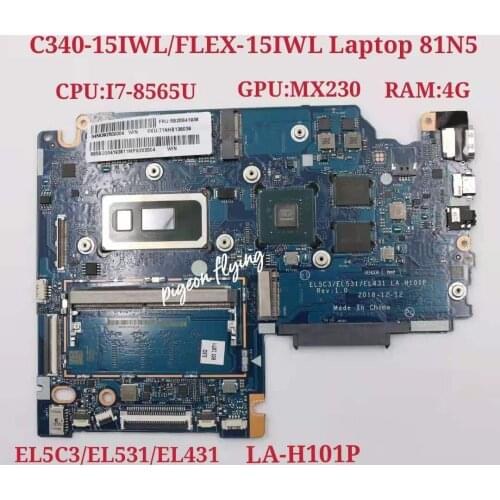 For Lenovo FLEX-15IWL /S340-15IWL Laptop Motherboard MB W/ I7-8565U 4GB-RAM MX230 GPU LA-H101P FRU 5B20S41938 Test ok