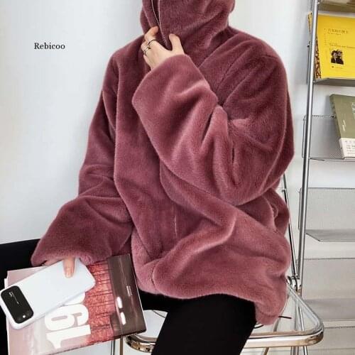 Elegant Faux Fur Coat Women Autumn Winter Warm Soft Zipper Fur Jacket Female Plush Overcoat Casual Outerwear