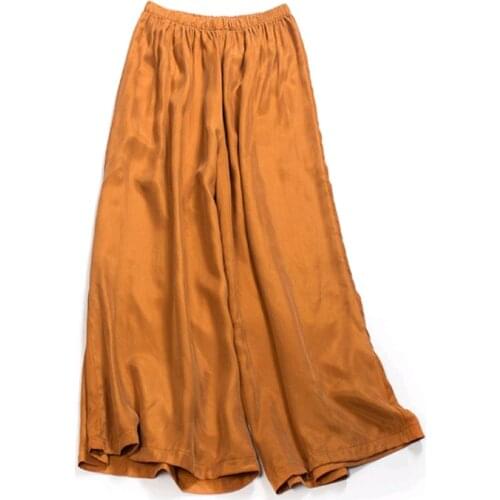 European and American loose high waist bronze spandex wide legs 9-minute trousers skirt pants J201904000017