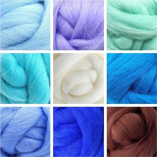 10g (9 Colors) Wool Roving Felting Wool 19 Microns Super Soft Natural Wool Fiber Value Pack for Needle Starter Felting Kit (E)