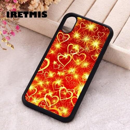 Iretmis 5 5S SE Phone Cover Case for iPhone 6 6S 7 8 Plus X Xs XR 11 12 Mini Pro Max Silicone Sparkly Gold And Red Love Hearts