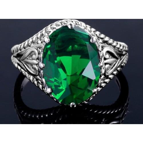 Emerald Vintage Silver Ring Women Green Gem Stones Gothic Rings for Women Euro Court Medieval Style Gemstones Jewelry Rings