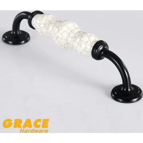 Ceramic Handle Black Rural Crack Antique Drawer Cabinet Door Knobs Handle Furniture (C.C:128mm,L151mm)