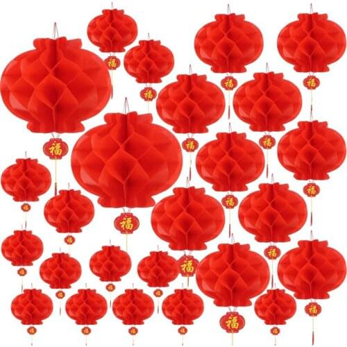 30 Pcs Assorted Sizes Chinese Lanterns Chinese New Year Red Paper Lanterns Thickened Encryption Paper Hanging Lanterns-ABUX