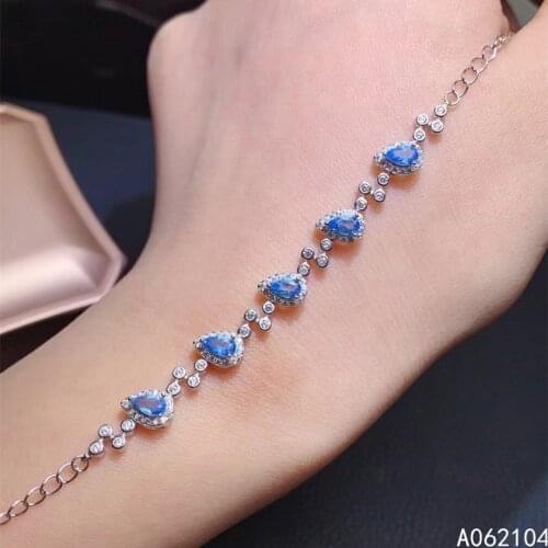 KJJEAXCMY fine jewelry 925 sterling silver inlaid natural Blue Topaz Womens popular trendy water drop gem hand bracelet support