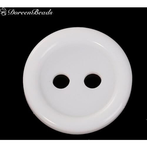 DoreenBeads Resin Sewing Scrapbooking Buttons Round White 2 Holes 11mm( 3/8") Dia, 20 PCs