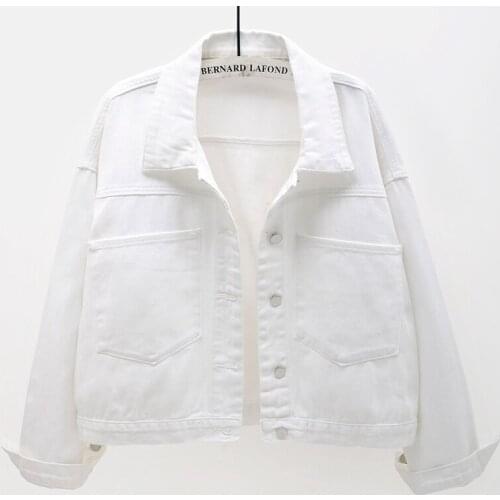 Korean Fashion Big Pocket White Denim Jacket Coat Women Loose Bat sleeve Short Jeans Jackets Spring Casual Denim Outwear Female
