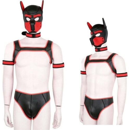 Puppy Play Dog Hood Mask with Chest Harness Strap and Panties Role Play sex toys for couples sexy toys