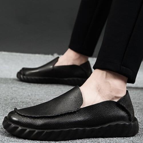 Mens Genuine Leather Flats Black Driving Moccasins Slip On Mens Footwear Breathable Brand Men Loafers