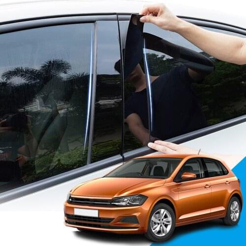 PVC Car Window Pillar Trim Sticker Middle BC Column Stickers External Car Accessories Fit For Volkswagen Polo MK5 MK6 2009-2020