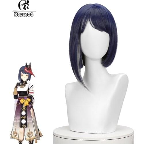 ROLECOS Genshin Impact Kujou Sara Cosplay Wig 35cm Short Straight Wig Heat Resistant Synthetic Hair