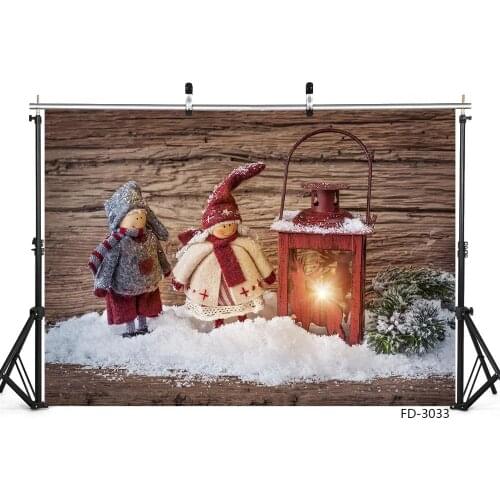 Christmas Light Wooden Board Snow Door Winter Snow Vinyl Photography Background Decor Children Baby Newborn Party Photocall Phot