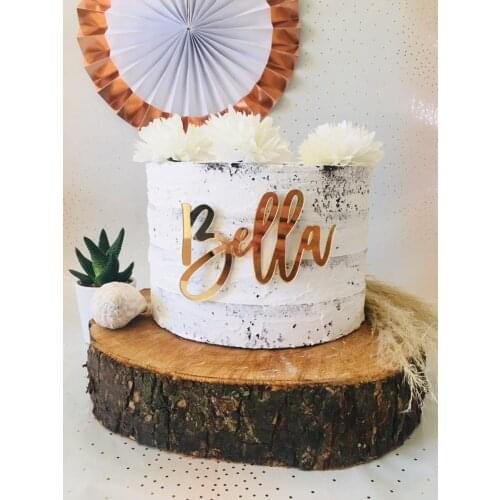 Script Wording Name Cake Charm Mirror Acrylic, Cupcake Topper,Custom Cake Name Plaque Birthday Cake Topper Party Decoration