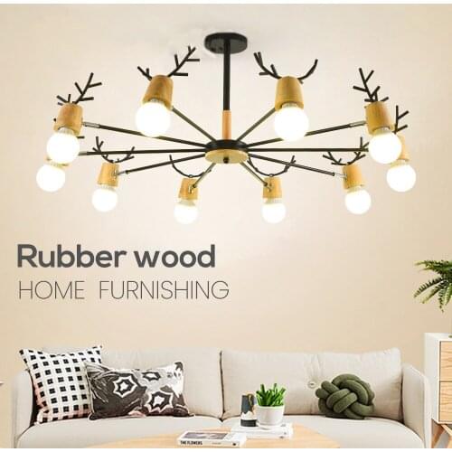 Modern Simple Living Room Lighting Led Chandelier AC110V AC220V Voltage E27 Bulb Solid Wood Nordic Ceiling Lamp Bedroom
