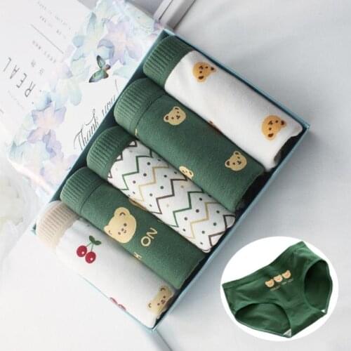 5 Pcs/Lot Panties Cotton Womens Underwear Sexy Lingerie Female Plus Size Pantys Cute Animal Bear Girl Briefs Cartoon Underpants