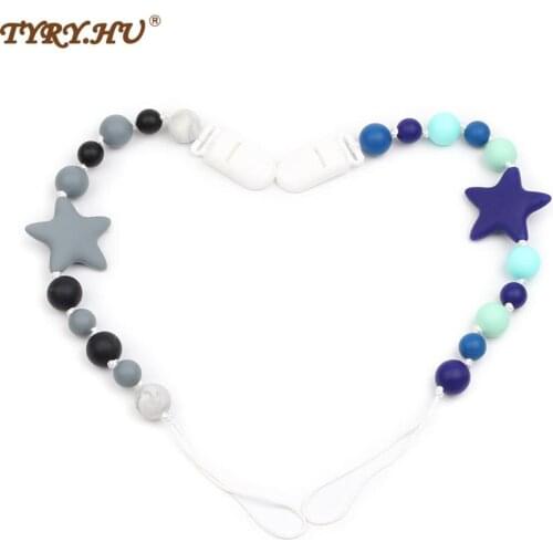 TYRY.HU Stars Silicone Pacifier Chain Food Grade Silicone Teething Beads Paci Holder For Nipple Babys Pacifier Baby Teether Gif